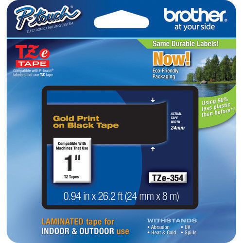 Brother tze354 tz-354 tze-354 p-touch label tape 24mm gold on black  *genuine* for sale