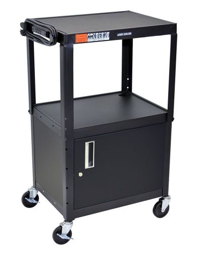 Luxor mobile steel adjustable height av cart with storage cabinet black for sale