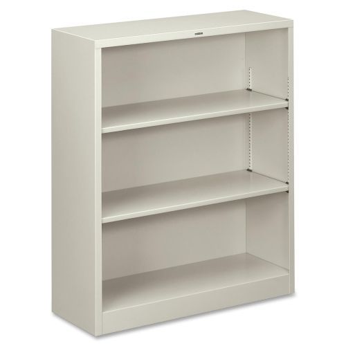 Metal bookcase, three-shelf, 34-1/2w x 12-5/8d x 41h, light gray for sale