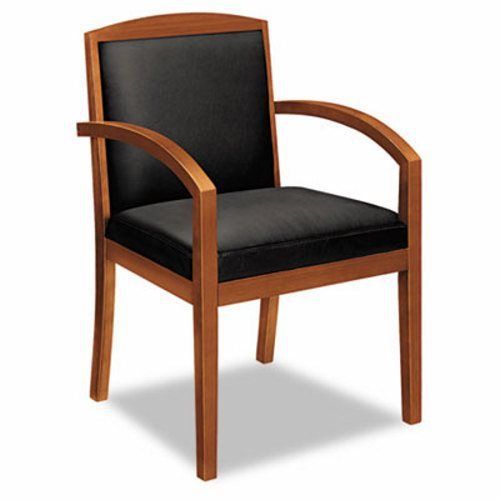 Basyx Leather/Wood Guest Chair, Blk Leather w/ Cherry Frame (BSXVL853HSP11)