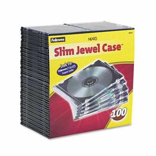 Fellowes Thin Jewel Case, Clear/Black, 100/Pack (FEL98335)