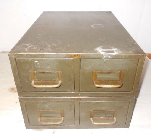 2 Vintage PRONTO Green Steel 2 Drawer Index Card Catalog File Cabinet INDUSTRIAL