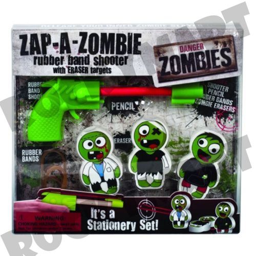 Zap A Zombie Rubber Band Shooter W/ Eraser Targets. Stationary Set RM2723