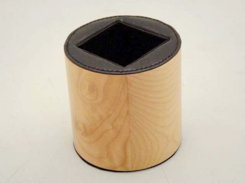 JCF Solid Maple Wood &amp; Black Leather Pencil Cup Office Desk Accessories