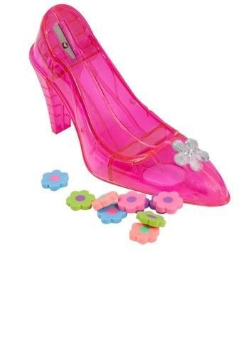 Girls Chick Pink High Heel Pink Glittery Pencil Sharpener with Mini Erasers NEW