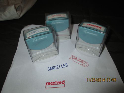 Lot of 3 business stamps : faxed  recieved cancelled  euc for sale