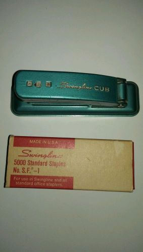 Vintage swingline cub stapler, sea green and swingline standard staples for sale