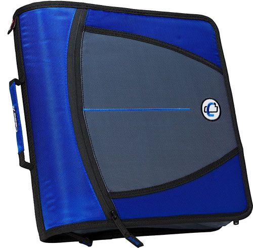 Case-it large capacity 3-inch high-quality useful zipper binder, strap blue new for sale