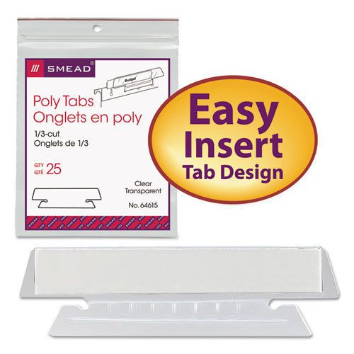 Hanging File Tab/Insert, 1/3 Tab, 3 1/2 Inch, Clear Tab/White Insert, 25/Pack