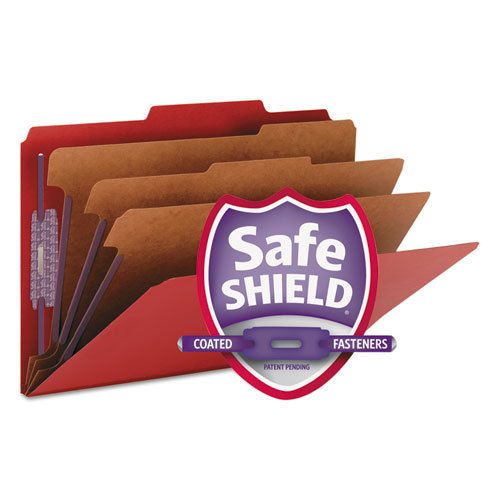 3&#034; Expansion Folders with 2/5 Cut Tab, Legal, Eight-Section, Bright Red, 10/Box