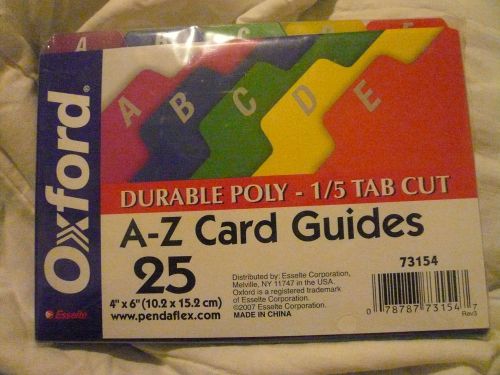 Oxford 25 Tabs Laminated Color A-Z Card Guides 5 x 8  inches New Sealed