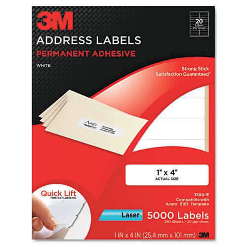 3M 3100-E ADDRESS LABELS White 1&#034;x4&#034; Laser 5000 Labels Avery 5161 5961 Free Ship
