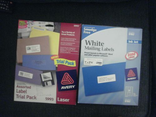 AVERY WHITE MAILING LABELS 1&#034;X2 5/8&#034; 690 CT  + AVERY ASSORTED LABEL TRIAL PACK