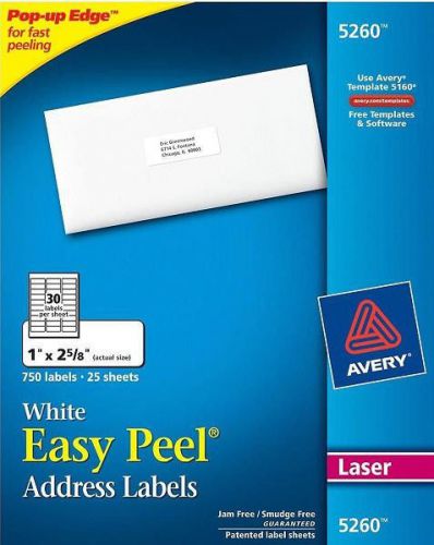 New Lot of 3 packages AVERY #5260 750 White Address Labels = 2250 labels