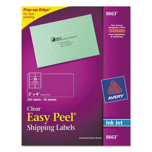 Easy Peel Inkjet Mailing Labels, 2 x 4, Clear, 250/Pack