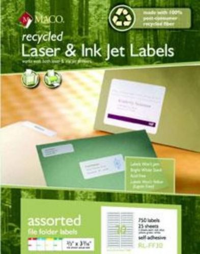 Recycled Laser/Inkjet File Folder Labels Assorted 30 Per Sheet 750 Count