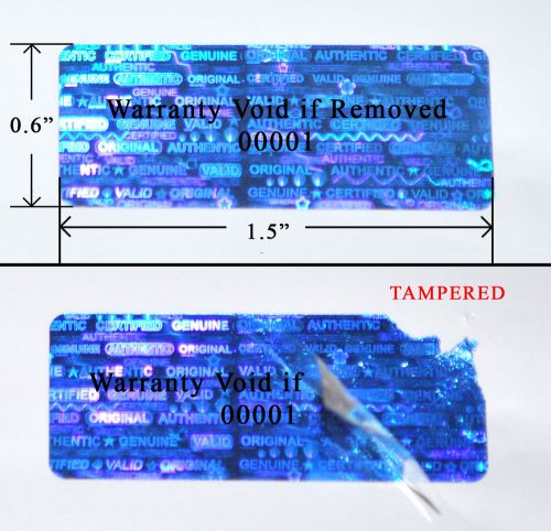 10,000 security labels seal blue hologram tamper evident 1.5&#034; x 0.6&#034; printed for sale