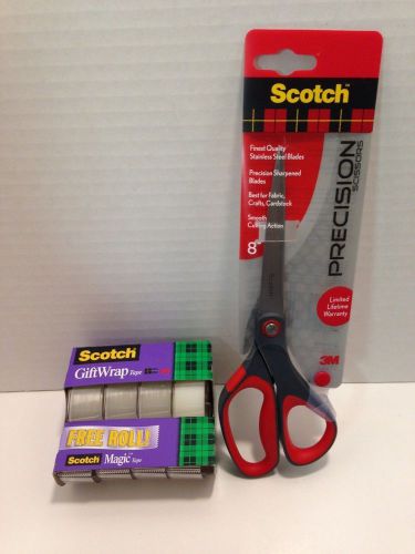 Scotch Precision Scissors &amp; Gift Wrap Tape Set w/ 4 Rolls  w/ dispensers NEW