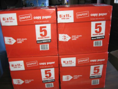 Staples 990176 8.5 x 11 copy, fax, printer paper 5-ream case 2500 sheets new lot for sale