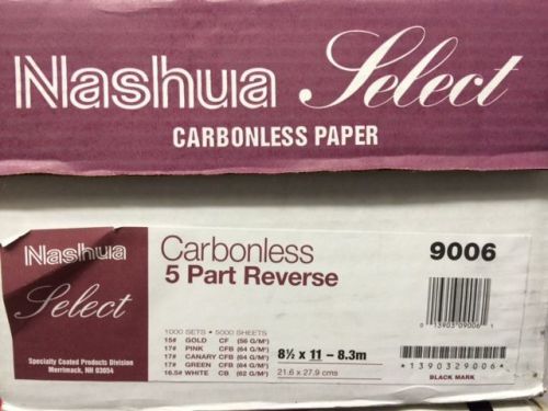 5000 sheets (1 case) 5 part reverse Nashua 8.5&#034;x11&#034;  CARBONLESS PAPER NCR