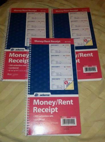 3x Adams 2 part money/rent RECEIPT SC1152! 200 each book!! 600 total! 5 1/4 x 11