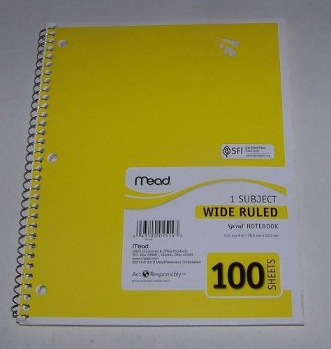 Mead  Spiral Notebook, 1-Subject Wide Rule 100 Sheets 10.5x8&#034; with Yellow Cover