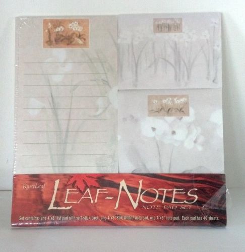 RiverLeaf Leaf-Notes Note Pad Set White Flowers New 3 Different Sizes in Set