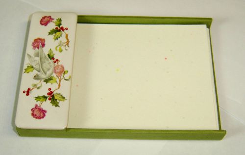 NOTE PAD HOLDER~Made in Japan~Ceramic~Dove &amp; Holly Berries