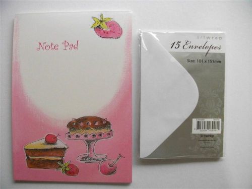 Writing Stationery Set Letter Note Pad Pink, Cakes Paper &amp; FREE White Envelopes
