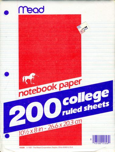 Mead Notebook paper, College Ruled, 200 count, VINTAGE 1987!! SEALED! From Kmart
