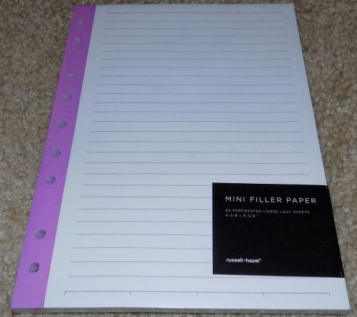 NEW! RUSSELL + HAZEL MINI FILLER PAPER &#034;ORCHID&#034; 80 PERFORATED LOOSE LEAF SHEETS