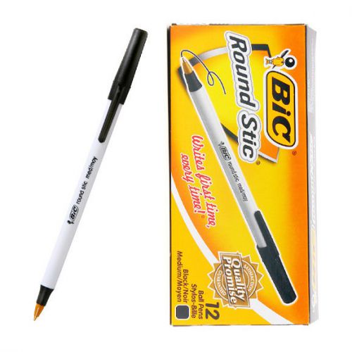 BIC Round Stic 1.0 mm med/moy ball point pen 1 BOX 12 PCS - BLACK