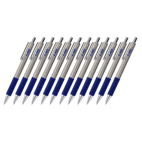 Zebra F-402 Retractable Stainless Steel Ballpoint Pen, Fine Point, Blue Ink, Pac