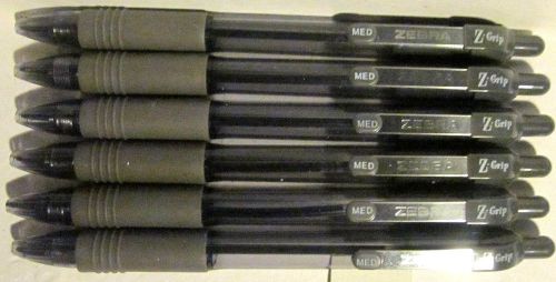 6 Zebra Z-Grip Ballpoint Pens - Gray (Grey) Ink - Medium 1.0mm