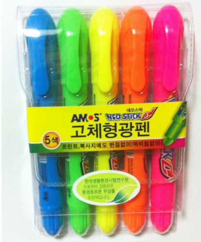 Highlighters amos neo stick pen 5 colors highlighter craft made in korea 1 pack