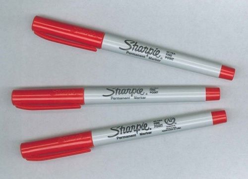 Lot of 3 Red Sharpie Ultra Fine Point Markers - Permanent Ink