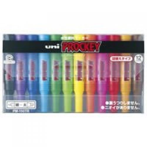 Uni Prockey Fine Point And Bold Point Marker Pen 12 Colors PM-150TR12C