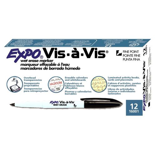 Expo Vis-A-Vis Transparency Marker, Fine, Black (Expo 16001) - 12/pk