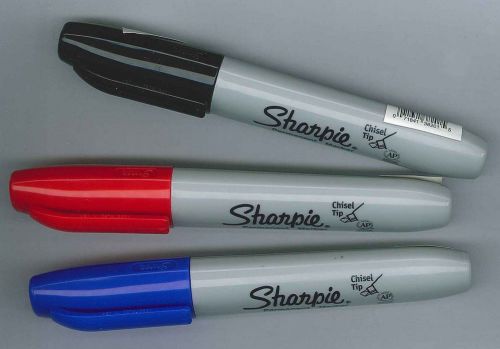 Lot of 3 Sharpie Chisel Felt Tip Markers - 1 Red, 1 Blue, 1 Black  Permanent Ink