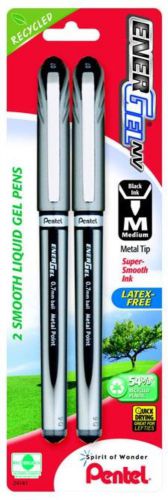 EnerGel NV Liquid Gel Pen 0.7mm Med Line Capped Metal Tip Black Ink 2 Pack