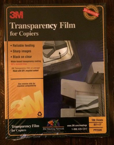 3M PP2500 Transparency Film for Copiers 8.5&#034; x 11&#034; Box with 100 New Sheets New