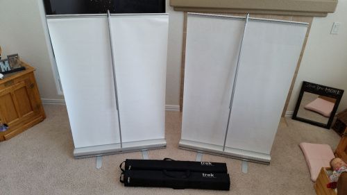 Two tradeshow professional trek retractable banner stands - vgc! for sale