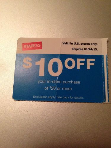 Staples $10 off $20 In Store Purchase