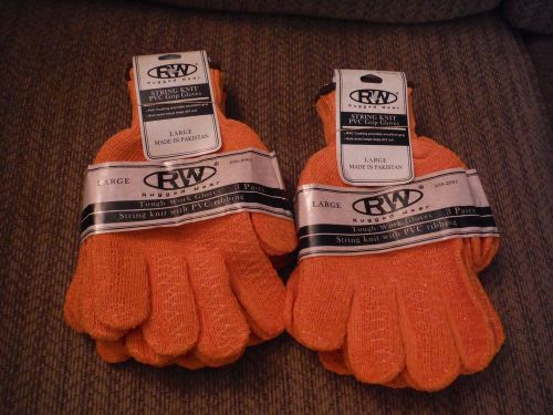 NEW LOT of 6 PAIRS - RUGGED WEAR STRING KNIT PVC GRIP GLOVES - LARGE