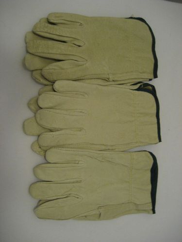 Three Pair Leather Work Gloves Construction Garden Masonry Size Medium