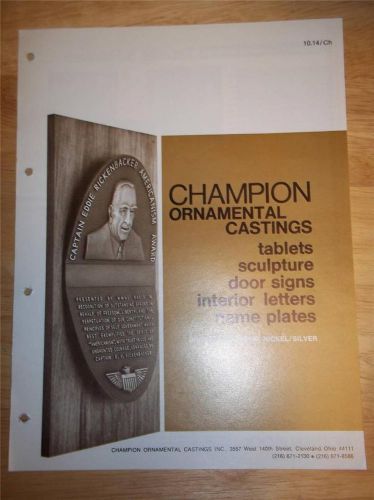 Vtg Champion Ornamental Castings Catalog~Signs/Tablets/Sculpture/Letters