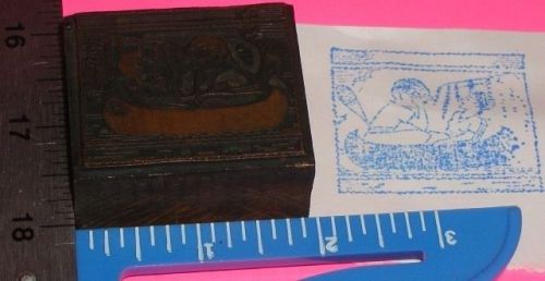 Vintage Letterpress Printers Block MAN &amp; WOMAN IN CANOE