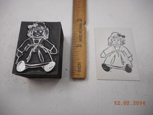 Letterpress Printing Printers Block, Toy Doll wearing Pinafore w Bow in Hair