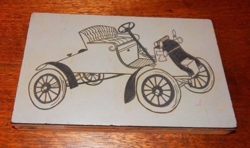 Wood Linoleum Printing Block, &#034;Antique Car,&#034; From American Crayon Co. USA Made.
