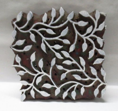 INDIAN WOODEN HAND CARVED TEXTILE PRINTING FABRIC BLOCK STAMP LEAF DESIGN LARGE